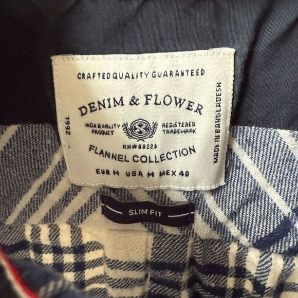 Denim & Flower Blue Plaid Flannel Button Up Shirt Slim Fit M - Picture 5 of 8